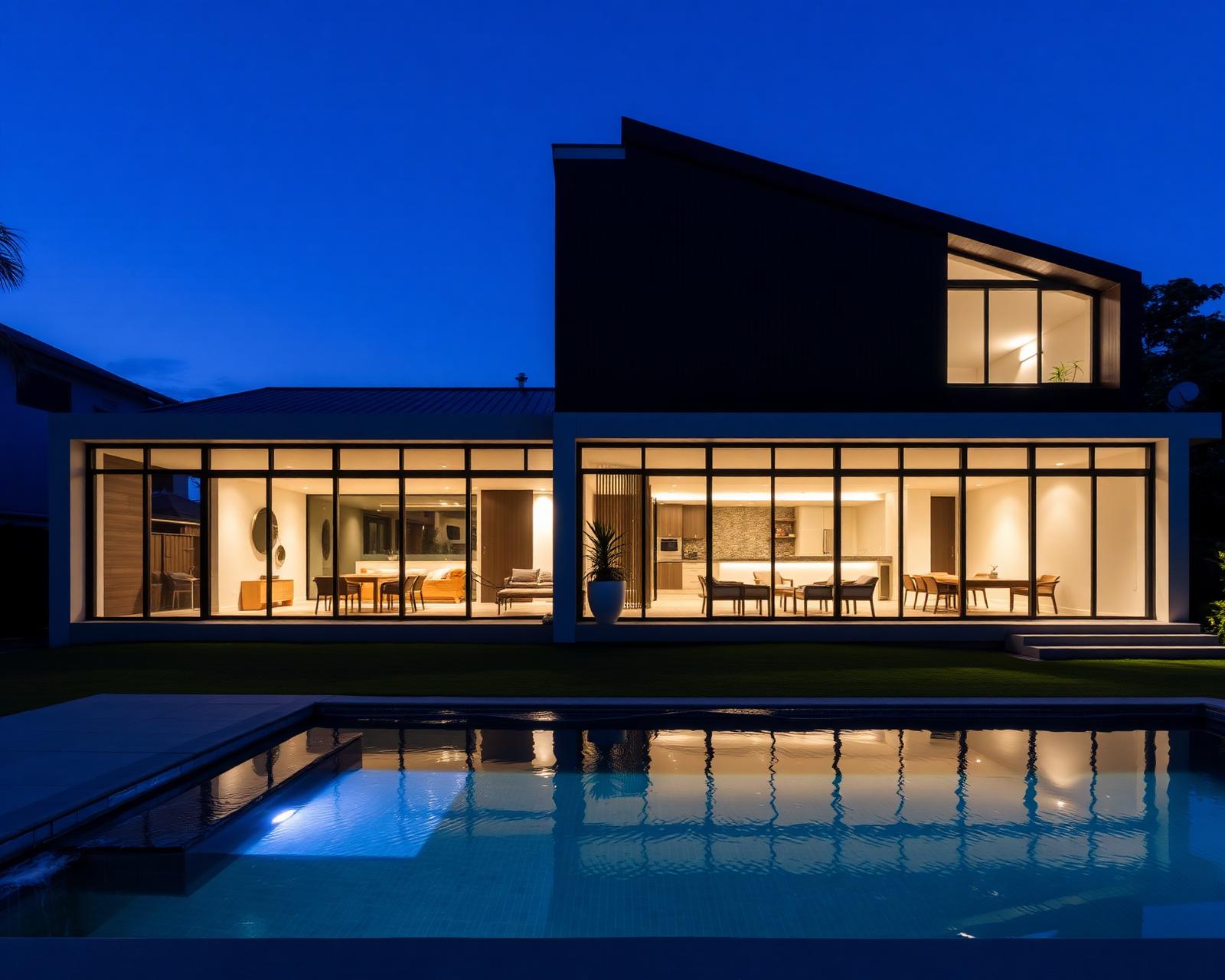 Fachada noturna residencial